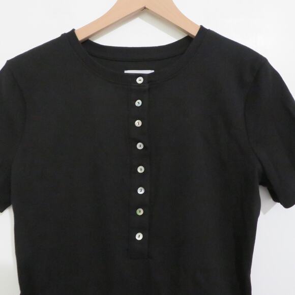 Every Womens Sz XL Black Short Sleeve Ribbed Button Front Bodysuit Top - Picture 3 of 6